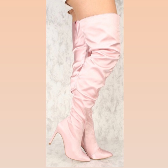 Blush Pink Satin Thigh High Boots Cape Robbin - Picture 11 of 12